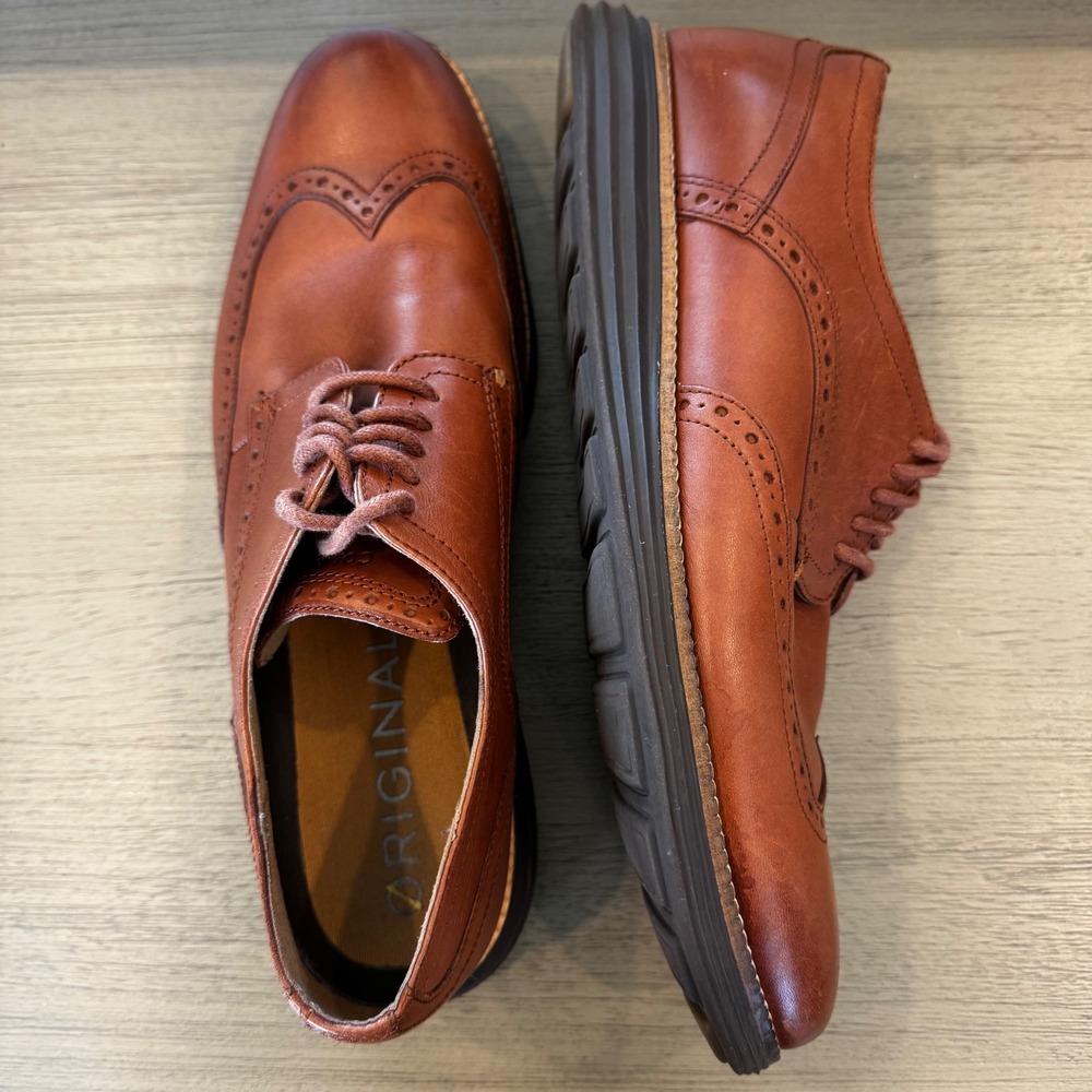 Cole Haan Original Grand Men 10M Tan Leather Wingtip Oxford British Shoes C26472